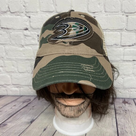 Camo Trucker Hat Distressed Cap Mesh Anaheim Ducks Patch Pacific Premier Item#2 - Picture 1 of 9